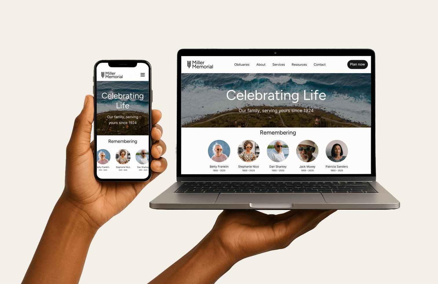 Image of a phone and a laptop with website mockups