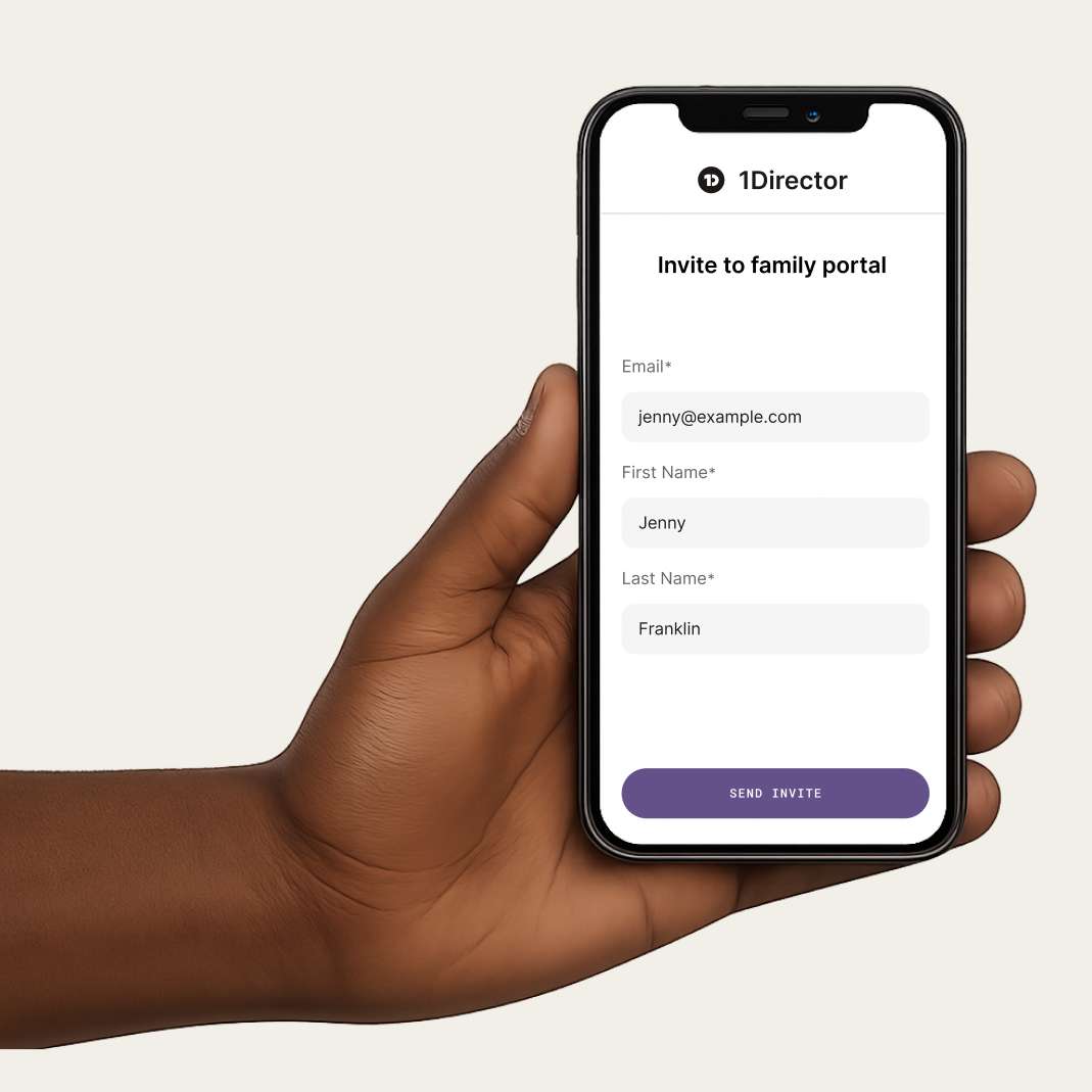 Mockup of family portal invite on mobile phone