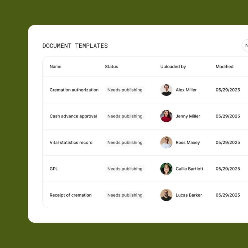 A table view of a document list