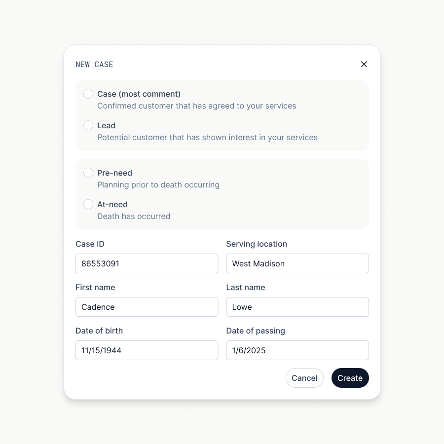 Creating a case modal with forms